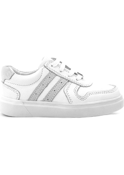 Hakiki Deri Beyaz Bağcıklı Fermuarlı Çocuk Sneaker Ayakkabı modelleri