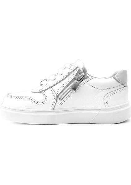Hakiki Deri Beyaz Bağcıklı Fermuarlı Çocuk Sneaker Ayakkabı indirimleri