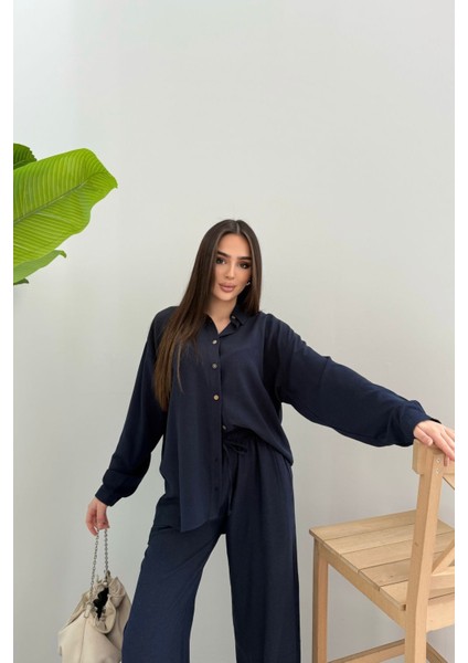 Kadın Ikili Rahat Kesim Keten Gömlek Pantolon Alt Üst Takım modelleri