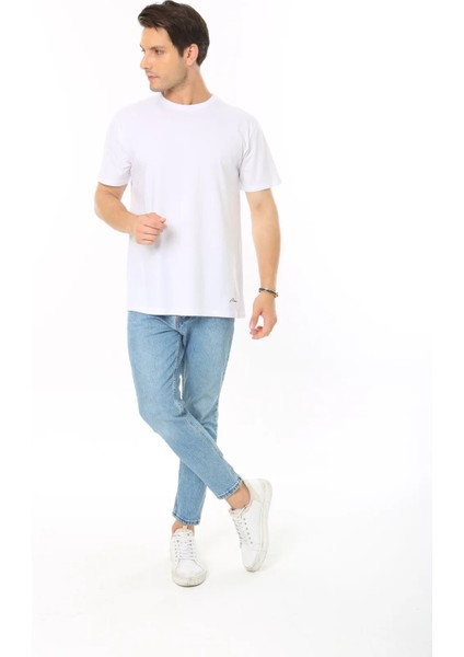 Erkek Beyaz %100 Pamuk Regular Fit Bisiklet Yaka Kısa Kol Basic T-Shirt modelleri