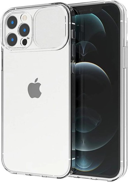 Anti Şok Özellikli Sürgülü Kamera Korumalı iPhone 12 Pro Max Şeffaf Kılıf
