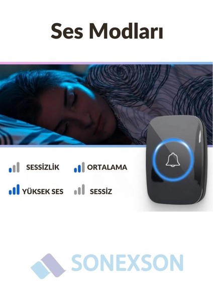 1 Buton 2 Alıcı Kablosuz Uzaktan Kumandalı LED Kapı Zili