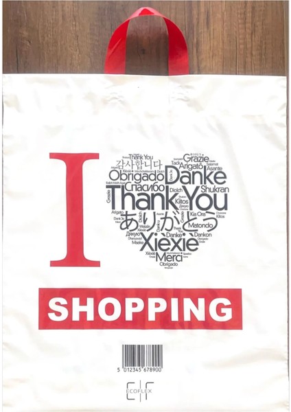 Yumuşak Saplı-Kulplu-Takviyeli Mağaza Poşeti Thank You Shoppıng Baskılı (45X48 6 Cm)