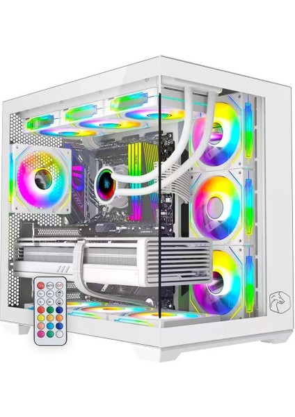 Prime V2 Kumandalı A-rgb 7x120mm Fanlı Özel Vidasız Paneller Beyaz Gaming Boş Bilgisayar Kasası