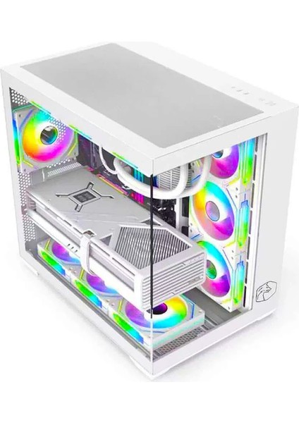 Prime V2 Kumandalı A-rgb 7x120mm Fanlı Özel Vidasız Paneller Beyaz Gaming Boş Bilgisayar Kasası