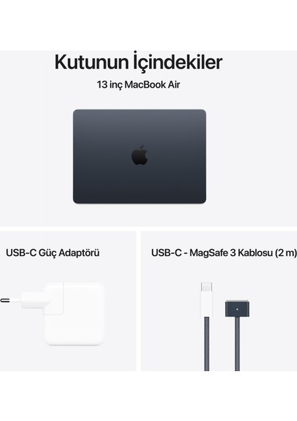 MacBook Air M4 16GB 512GB SSD macOS 13" Taşınabilir Bilgisayar Gece Yarısı MW133TU/A