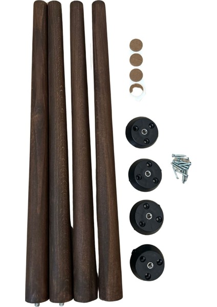 41 cm koyu Meşe Ahşap Konik Mobilya Ayağı – 4’lü Set | Masa, Sehpa, Komodin Uyumlu | Aparat ve Vidalar Dahil