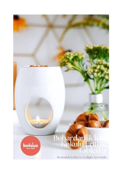 Kokulu Buhardanlık Eritme Mum Tableti - Vanilya Kokulu - 6 Yuvarlak Şekilli Tablet Mum - 2-3 Kere Eritme ile Toplamda Yaklaşık 25 Saat Koku Deneyimi