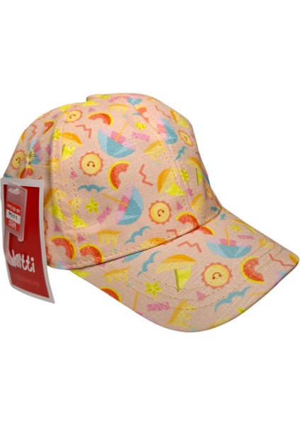 Spteks Kitti 1-3 Yaş Kız Çocuk Somon Renk Desenli Yazlık Şapka