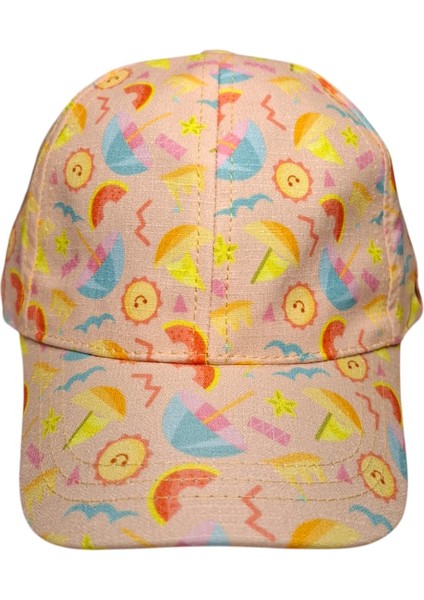 Spteks Kitti 1-3 Yaş Kız Çocuk Somon Renk Desenli Yazlık Şapka modelleri