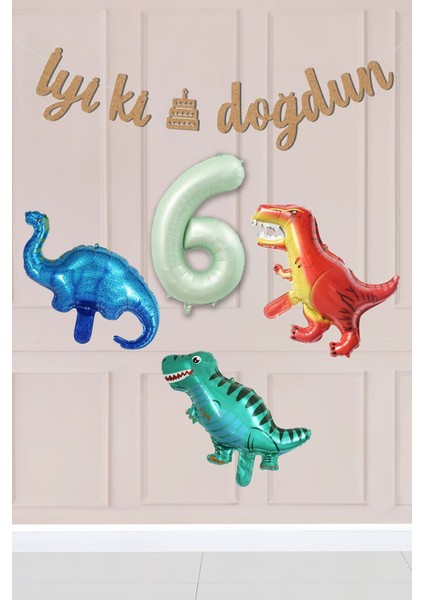 6 Yaş Dinazor Konsept Doğum Günü Balon Seti Dinozor Tema