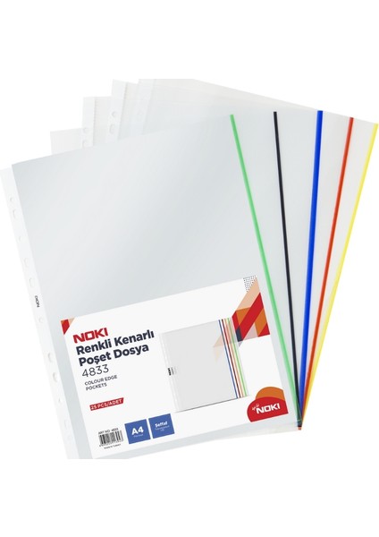 A4 Poşet Dosya, 5x5 Renkli Kenarlı,25'li, Dayanıklı ve Kullanışlı
