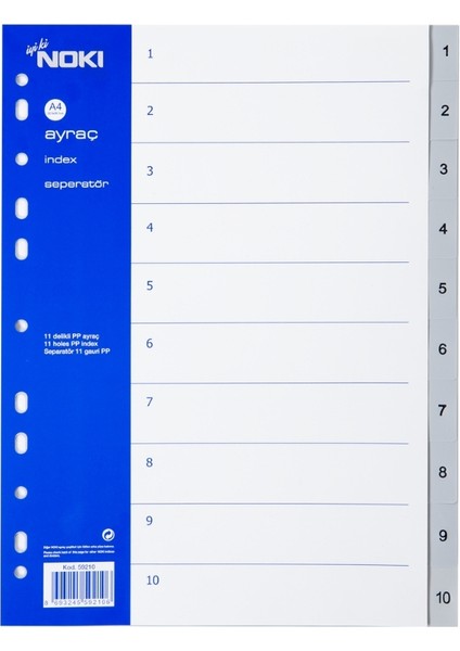 A4 Separatör, 1-10 Rakamlı, Düzenli Arşivleme Için, Uzun Ömürlü