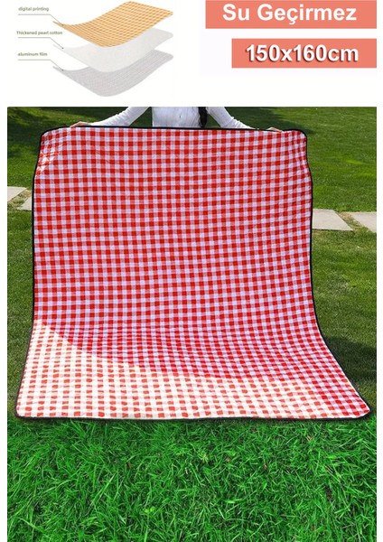 Piknik Örtüsü Su Geçirmez Kendinden Çantalı 150X160 cm Kamp Tipi Piknik Yer Minderi Kapitone Elyaf