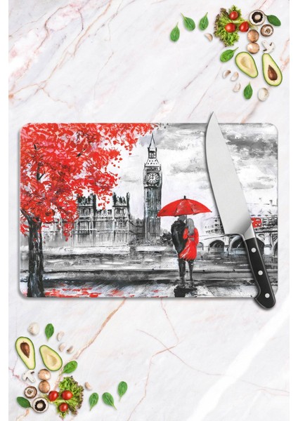 England Kırmızı Görünümlü | Cam Kesme Tahtası - Kesim Tablası | 20 x 30 cm modelleri