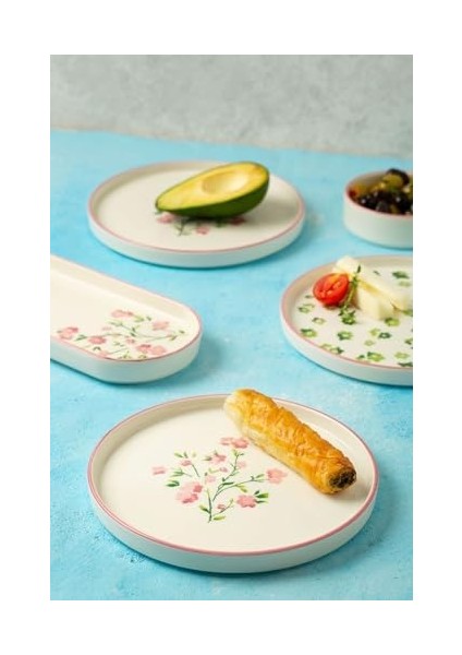 Seramik 14 Parça 6 Kişilik Berthe Çiçek Tasarımlı Stackable Kahvaltı Takımı& Kahvaltı Seti