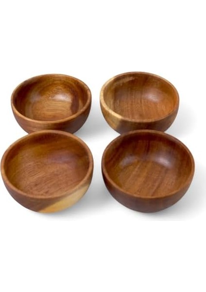 4'lü Yuvarlak Akasya Çerezlik 8 Cm-4 Cm, Akasya Sunum Kasesi, Akasya Yuvarlık Zeytinlik, Akasya Kahvaltı Sunumluk 8 cm - 4 cm