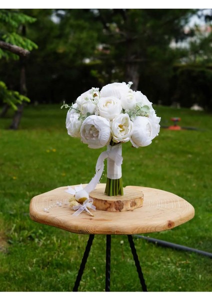 Gelin Buketi Gelin Çiçeği Nikah Çiçeği Kırık Beyaz Yapay Şakayık Gül Okaliptus Yaka Çiçeği Hediye