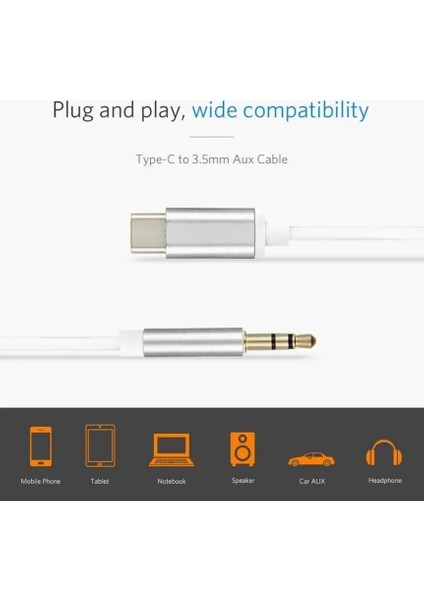 Type-C To Aux Kablo, Type C Aux Çevirici Iphone 15 15PRO 15PROMAX 16 16PRO 16PROMAX Samsung Xiaomi Huawei Tüm Type C Kulaklık Çıkışlı Cihzlara Uyumlu !!! Tak Çalıştır Bluetooth Gerektirmez 030