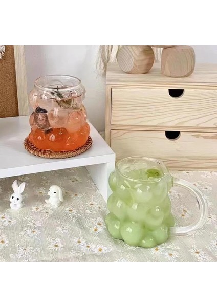Home 2 Adet 300 ml Üzüm Desenli Borosilikat Bardak, Termisil, Bulut Desenli, Isıya Dayanıklı, Şık ve Fonksiyonel Içecek Bardakları (Kulplu)