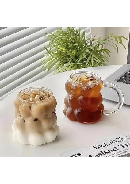 Home 2 Adet 300 ml Üzüm Desenli Borosilikat Bardak, Termisil, Bulut Desenli, Isıya Dayanıklı, Şık ve Fonksiyonel Içecek Bardakları (Kulplu)