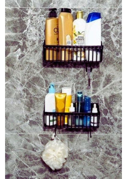 2 ADET Yapışkanlı Banyo Rafı & Düzenleyici Duş Rafı & Şampuanlık & Deterjan Rafı Siyah Renk fiyatları
