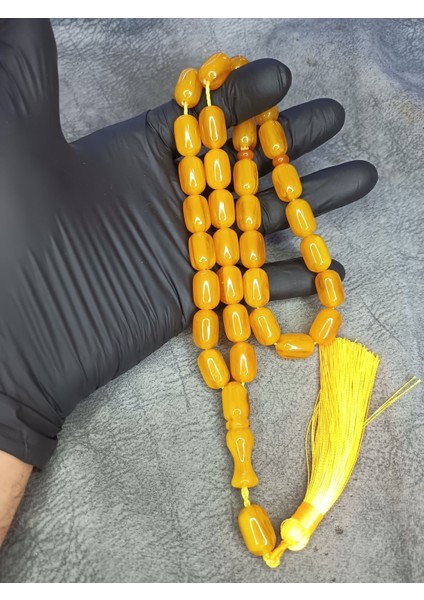 Ip Püsküllü Üst Düzey Büyük Boy Sıkma Kehribar Tesbih