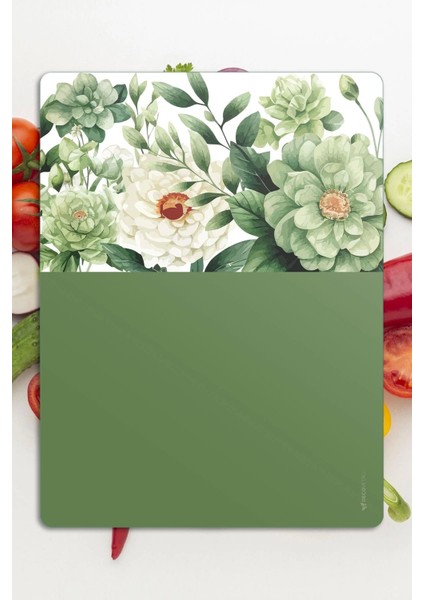Cam Kesme Tahtası ve Sunumluk ve Sunum Tabağı Vintage Yeşil Çiçek 30X40 cm fırsatları