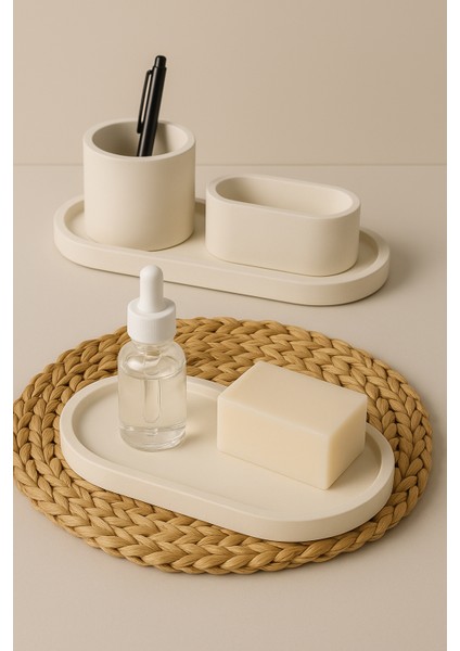 4'lü Beton Organizer Seti – Minimalist Tasarım