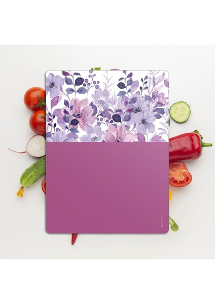 Cam Kesme Tahtası ve Sunumluk ve Sunum Tabağı Vintage Lila Çiçekler 30X40 cm fırsatları