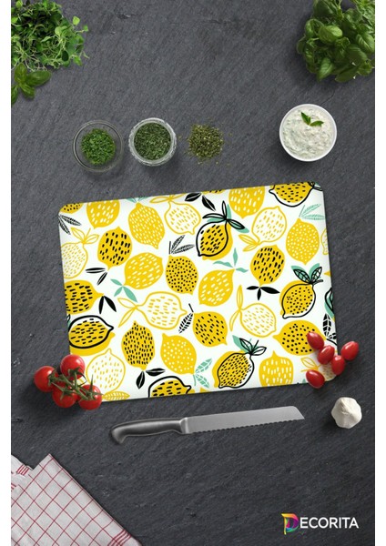 Sarı Limonlar | Cam Kesme Tahtası - Cam Kesme Tablası | 30CM x 40CM