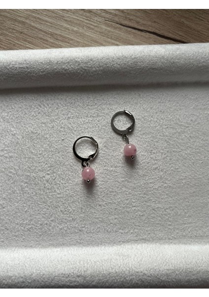 Pembe Opal Taşı Çelik Halka Küpe