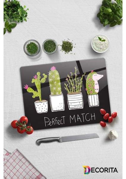 Cam Kesme Tahtası | Cam Kesme Tablası | Perfect Match | Siyah Fon | 30CM x 40CM