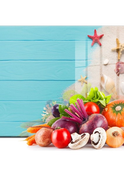 Turkuaz Yaz Görünümlü | Cam Kesme Tahtası - Kesim Tablası | 30 x 40 cm