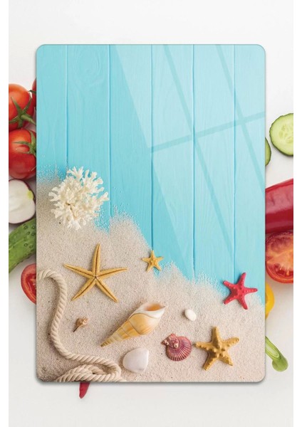 Turkuaz Yaz Görünümlü | Cam Kesme Tahtası - Kesim Tablası | 30 x 40 cm indirimleri