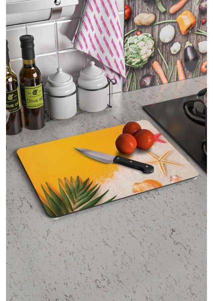 Turuncu Yaz Görünümlü | Cam Kesme Tahtası - Kesim Tablası | 30 x 40 cm fiyatları