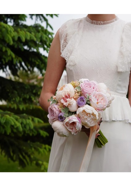 Gelin Çiçeği Gelin Buketi Nikah Çiçeği Pudra Pembe Lila Krem Yapay Çiçek Yaka Çiçeği modelleri