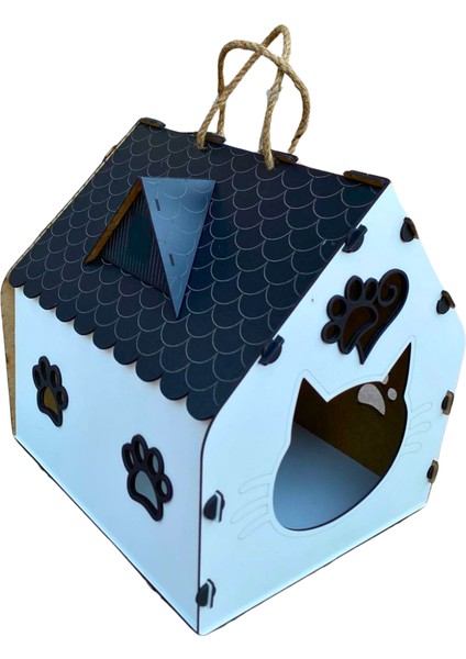 Ahşap Dekoratif Tek Katlı Beyaz Kedi Evi Yuvası