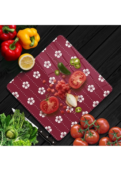 Cam Kesme Tahtası Kare Beyaz Çiçek Desenli 30 x 30 cm fiyatları