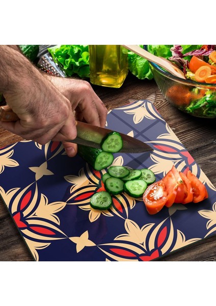 Cam Kesme Tahtası Kare Lacivert Çini Desenli 30 x 30 cm fiyatları