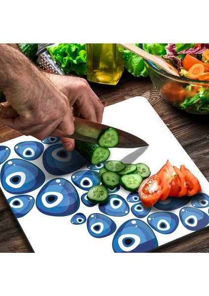 Cam Kesme Tahtası Kare Nazar Boncuğu Beyaz Zeminli modelleri