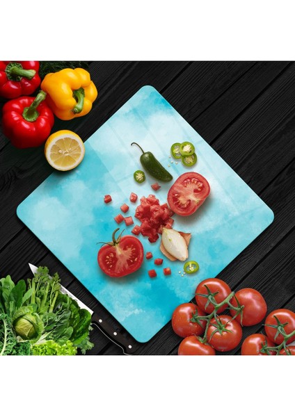 Cam Kesme Tahtası Kare Mavi Bulut Desenli fiyatları