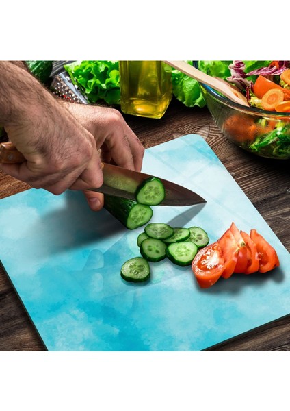 Cam Kesme Tahtası Kare Mavi Bulut Desenli modelleri