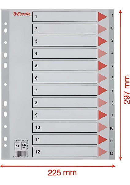 A4 Separatör,1-12 RAKAMLI,115 Mikron Pp,düzenli Arşivleme Için