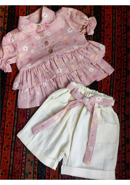 Bayramlık Müslin Gömlek Keten Kaprili Kız Çocuk Takım fırsatları