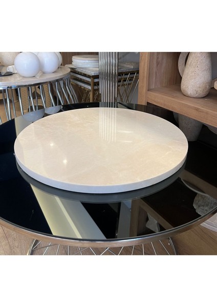 Bej Mermer Büyük Boy Sunumluk (50 cm Çap)