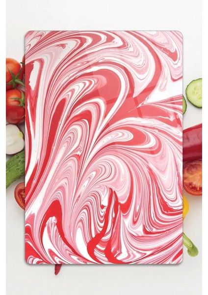 Kırmızı Ebru Deseni Görünümlü | Cam Kesme Tahtası - Kesim Tablası, 30X40 cm indirimleri