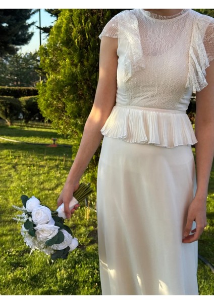 Gelin Buketi Nişan Çiçeği Nikah El Çiçeği Beyaz Yapay Karışık Çiçekler Okaliptus Yaka Çiçeği Hediye fırsatları