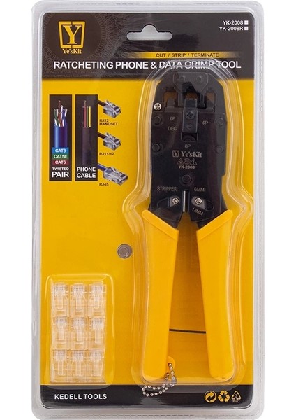 YK-2008 RJ11-RJ12-RJ22-RJ45 Soket Sıkma Pensesi