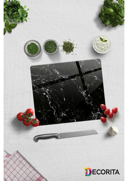 Siyah Mermer Görünümlü | Cam Kesme Tahtası - Cam Kesme Tablası | 29CM x 34CM